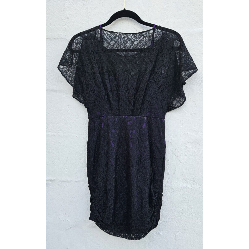 Mikael Aghal Dress Womens 2 Black Lace Ruched Mini Whimsigoth New Years Party - Picture 2 of 11